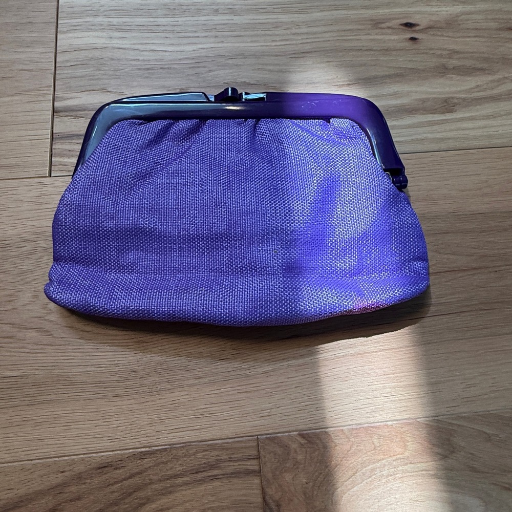 Clutch Bag Women Small Purple Woven Made in Italy Kiss Lock Retro FLAWED